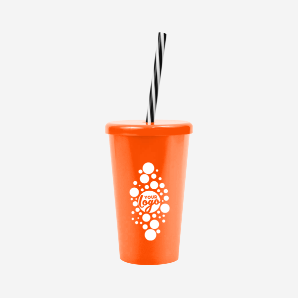 REF 1613 TUCAN TUMBLER W CANDY STRAW 250ML ORANGE