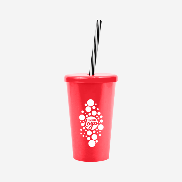 REF 1613 TUCAN TUMBLER W CANDY STRAW 250ML RED