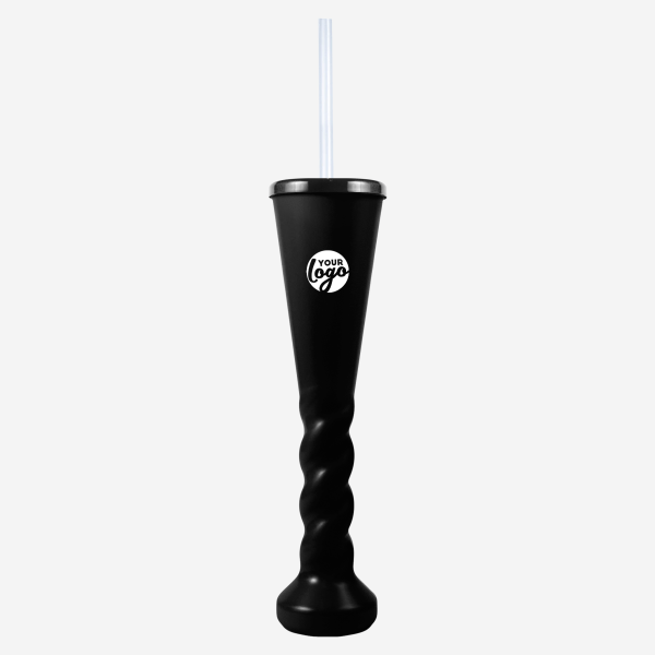 Ref 458 Lumo 450ml Swirl Yard Glass with Cap Straw – Black