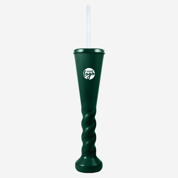 Ref 458 Lumo 450ml Swirl Yard Glass with Cap Straw – Bottle Green