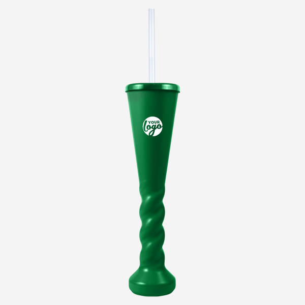 Ref 458 Lumo 450ml Swirl Yard Glass with Cap Straw – Emerald Green