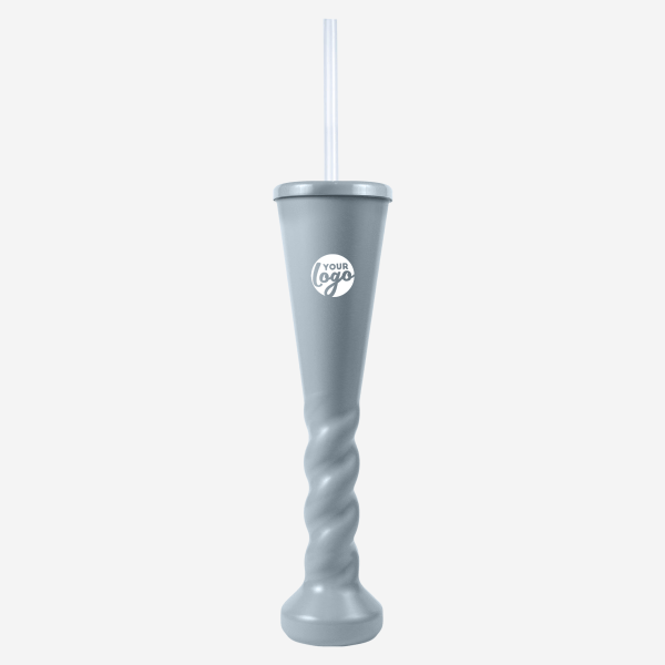 Ref 458 Lumo 450ml Swirl Yard Glass with Cap Straw – Grey