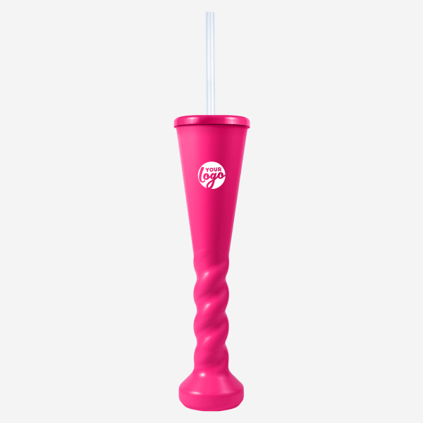 Ref 458 Lumo 450ml Swirl Yard Glass with Cap Straw – Magenta