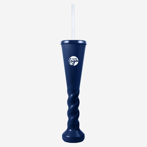 Ref 458 Lumo 450ml Swirl Yard Glass with Cap Straw – Navy Blue