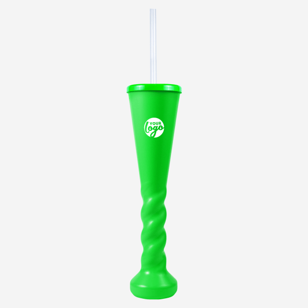 Ref 458 Lumo 450ml Swirl Yard Glass with Cap Straw – Neon Green