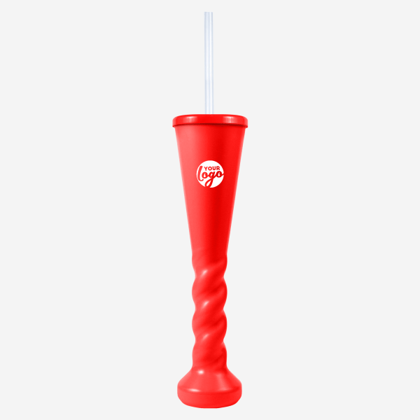 Ref 458 Lumo 450ml Swirl Yard Glass with Cap Straw – Red