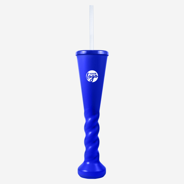 Ref 458 Lumo 450ml Swirl Yard Glass with Cap Straw – Royal Blue