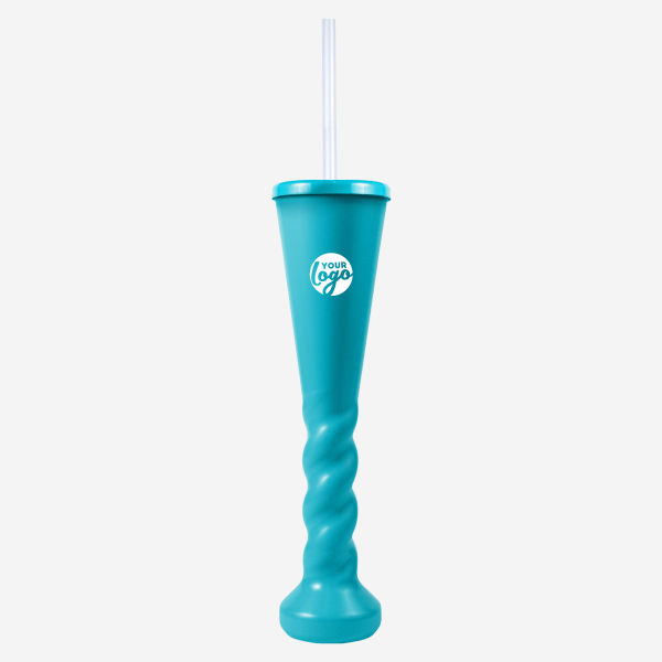 Ref 458 Lumo 450ml Swirl Yard Glass with Cap Straw – Turquoise