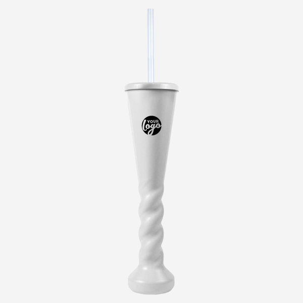 Ref 458 Lumo 450ml Swirl Yard Glass with Cap Straw – White