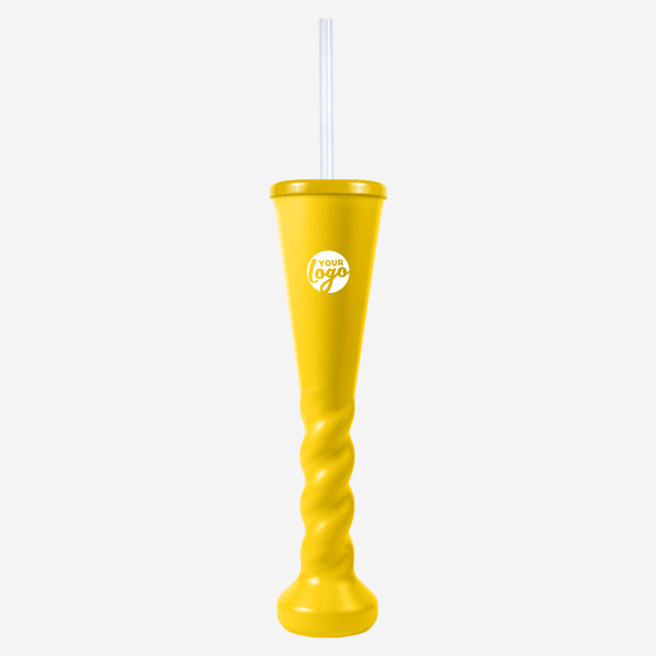Ref 458 Lumo 450ml Swirl Yard Glass with Cap Straw – Yellow