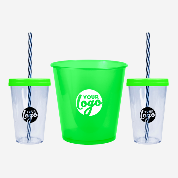 REF 1316 MOVIE NIGHT COMBO 1 POPCORN BUCKET X2 PS CANDY CUPS LIME NEON GREEN