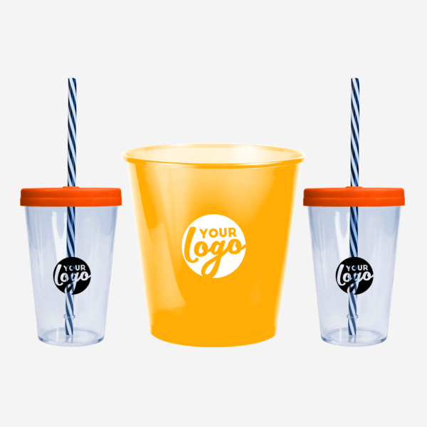 REF 1316 MOVIE NIGHT COMBO 1 POPCORN BUCKET X2 PS CANDY CUPS ORANGE