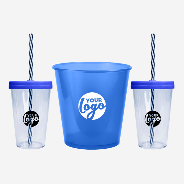 REF 1316 MOVIE NIGHT COMBO 1 POPCORN BUCKET X2 PS CANDY CUPS ROYAL BLUE