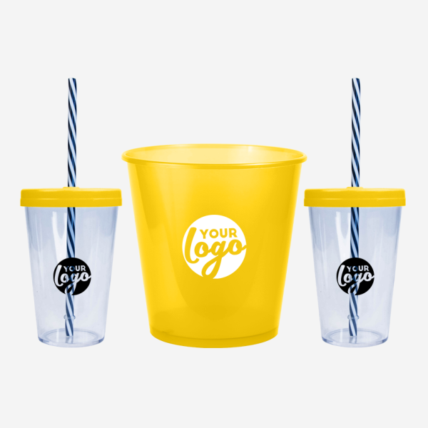 REF 1316 MOVIE NIGHT COMBO 1 POPCORN BUCKET X2 PS CANDY CUPS YELLOW