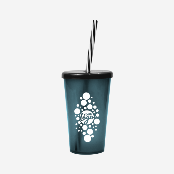 REF 1613 TUCAN TUMBLER W CANDY STRAW 250ML SILKSCREEN CLEAR CHARCOAL