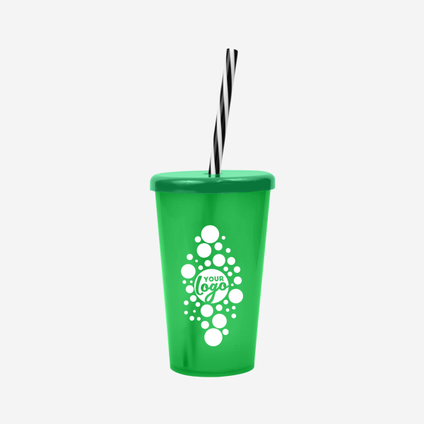 REF 1613 TUCAN TUMBLER W CANDY STRAW 250ML SILKSCREEN CLEAR EMERALD GREEN