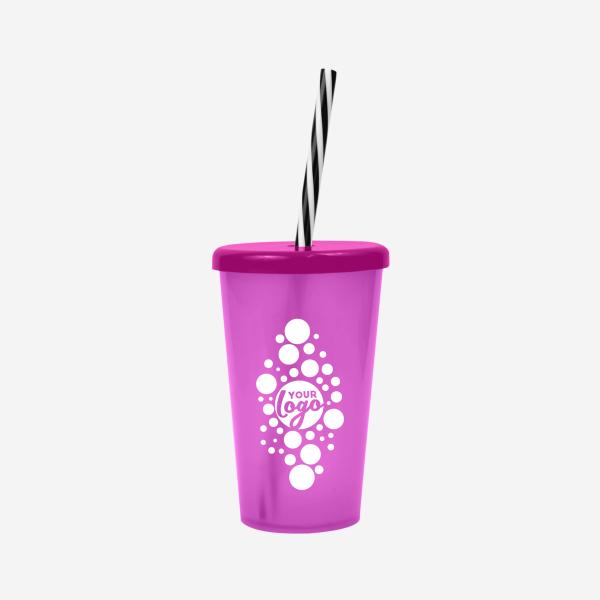 REF 1613 TUCAN TUMBLER W CANDY STRAW 250ML SILKSCREEN CLEAR GRAPE