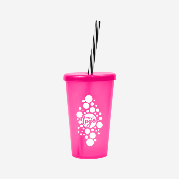 REF 1613 TUCAN TUMBLER W CANDY STRAW 250ML SILKSCREEN CLEAR MAGENTA