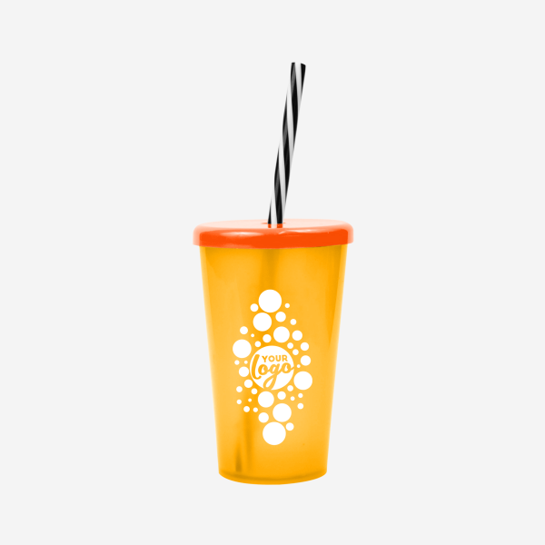 REF 1613 TUCAN TUMBLER W CANDY STRAW 250ML SILKSCREEN CLEAR ORANGE
