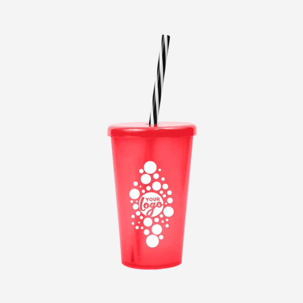 REF 1613 TUCAN TUMBLER W CANDY STRAW 250ML SILKSCREEN CLEAR RED