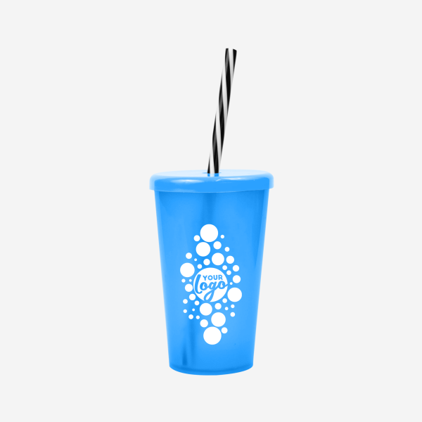 REF 1613 TUCAN TUMBLER W CANDY STRAW 250ML SILKSCREEN CLEAR TURQUOISE