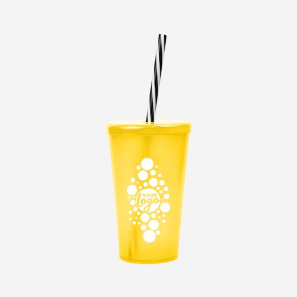 REF 1613 TUCAN TUMBLER W CANDY STRAW 250ML SILKSCREEN CLEAR YELLOW