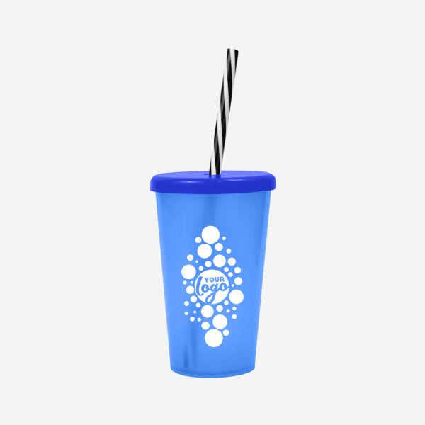 REF 1613 TUCAN TUMBLER W CANDY STRAW 250ML SILKSCREEN ROYAL BLUE