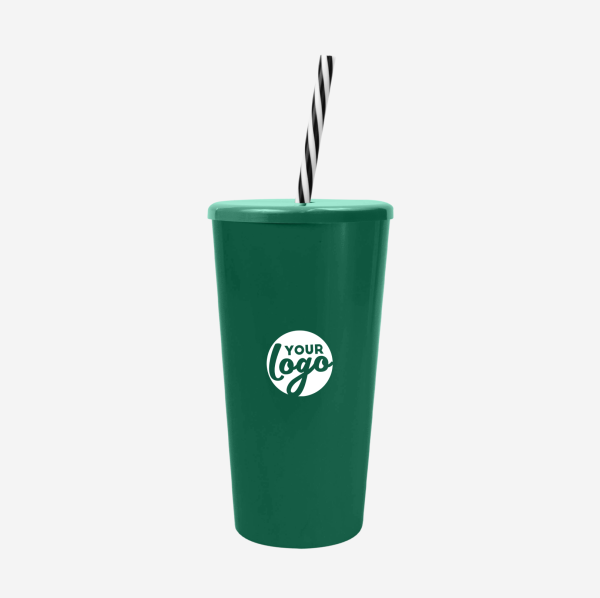 REF 1614 TUCAN TUMBLER WITH CAP CANDY STRAW 600ML SOLID BOTTLE GREEN