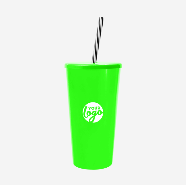 REF 1614 TUCAN TUMBLER WITH CAP CANDY STRAW 600ML SOLID LIME NEON GREEN