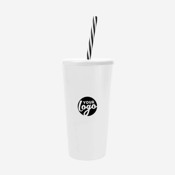 REF 1614 TUCAN TUMBLER WITH CAP CANDY STRAW 600ML SOLID WHITE