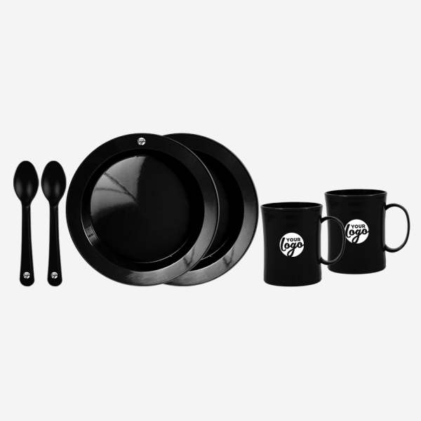 Deep Dish Plate with Mug and Spoon Picnic Set 2 REF 1615 BUDGET BEATER MUG PICNIC SET FOR 2 BLACK