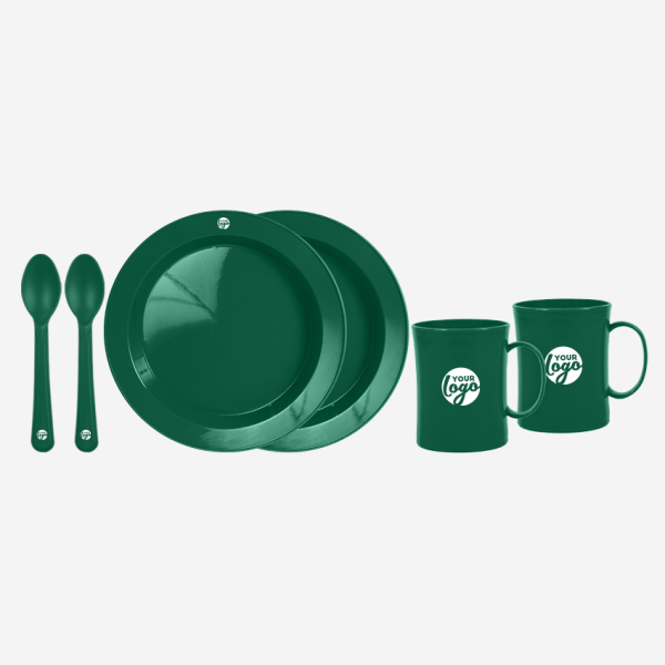 Deep Dish Plate with Mug and Spoon Picnic Set 12 REF 1615 BUDGET BEATER MUG PICNIC SET FOR 2 BOTTLE GREEN