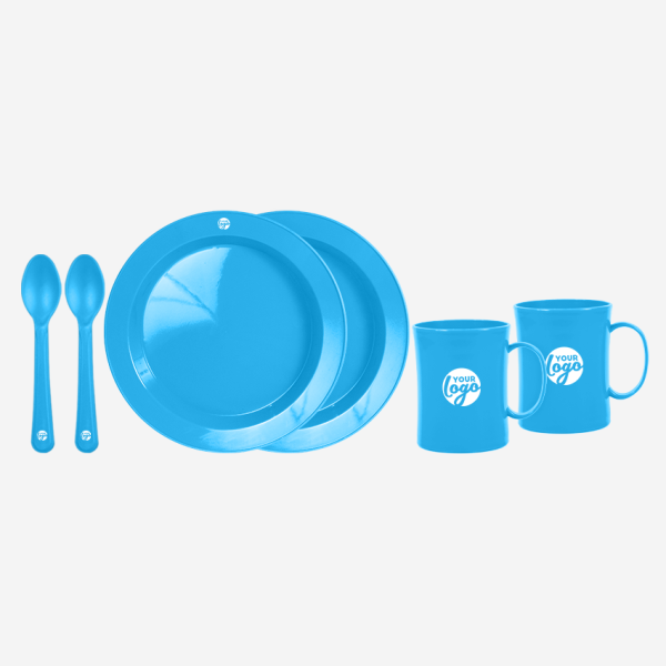 Deep Dish Plate with Mug and Spoon Picnic Set 7 REF 1615 BUDGET BEATER MUG PICNIC SET FOR 2 CYAN