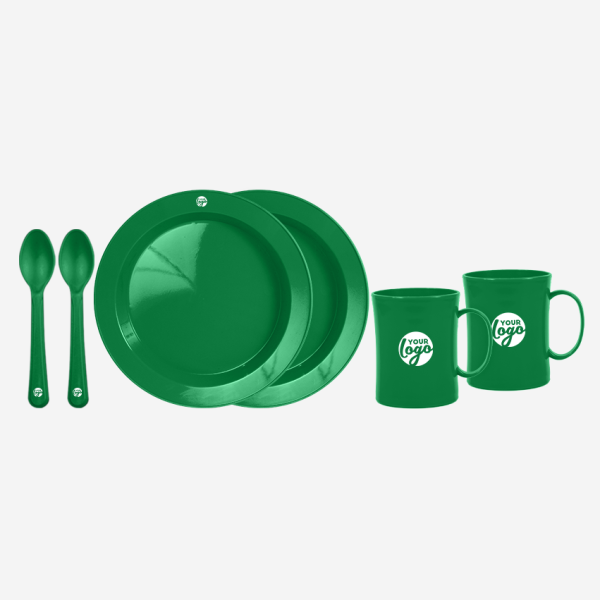 Deep Dish Plate with Mug and Spoon Picnic Set 11 REF 1615 BUDGET BEATER MUG PICNIC SET FOR 2 EMERALD GREEN