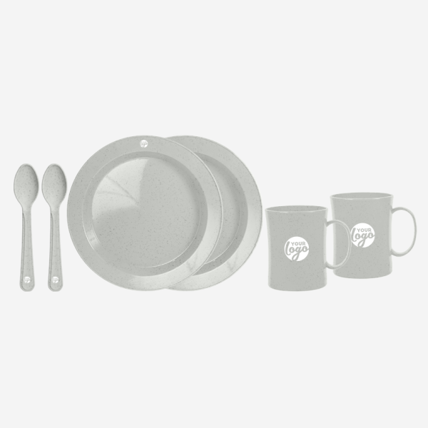 Deep Dish Plate with Mug and Spoon Picnic Set 1 REF 1615 BUDGET BEATER MUG PICNIC SET FOR 2 GRAY STONEWARE