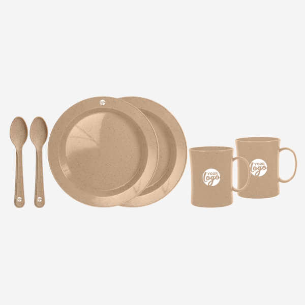 Deep Dish Plate with Mug and Spoon Picnic Set 17 REF 1615 BUDGET BEATER MUG PICNIC SET FOR 2 LATTE STONEWARE