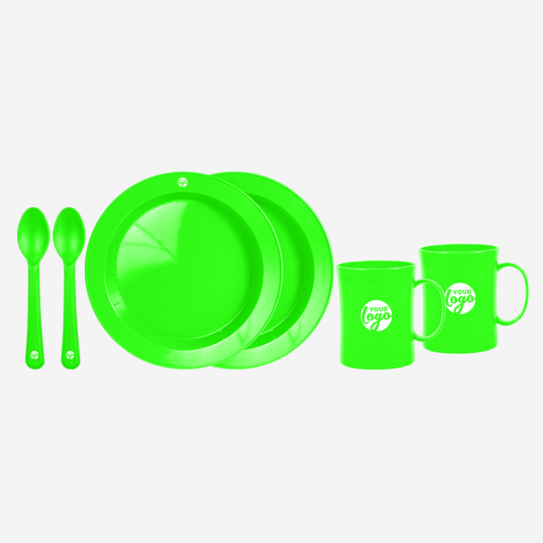 Deep Dish Plate with Mug and Spoon Picnic Set 10 REF 1615 BUDGET BEATER MUG PICNIC SET FOR 2 LIME NEON GREEN