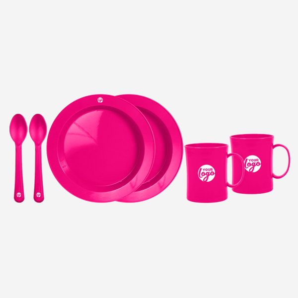 Deep Dish Plate with Mug and Spoon Picnic Set 6 REF 1615 BUDGET BEATER MUG PICNIC SET FOR 2 MAGENTA
