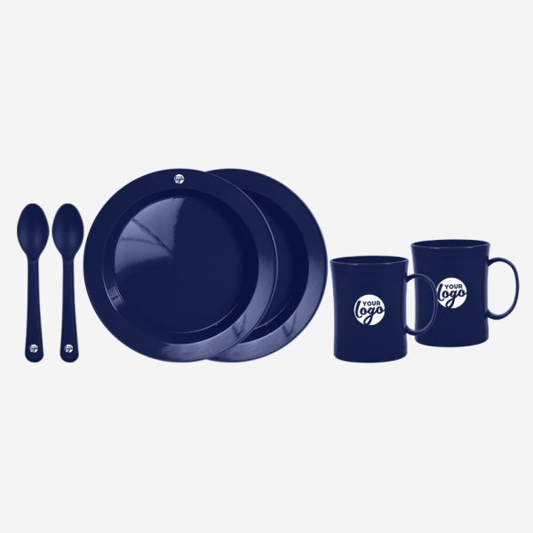 Deep Dish Plate with Mug and Spoon Picnic Set 9 REF 1615 BUDGET BEATER MUG PICNIC SET FOR 2 NAVY BLUE