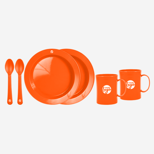 Deep Dish Plate with Mug and Spoon Picnic Set 15 REF 1615 BUDGET BEATER MUG PICNIC SET FOR 2 ORANGE