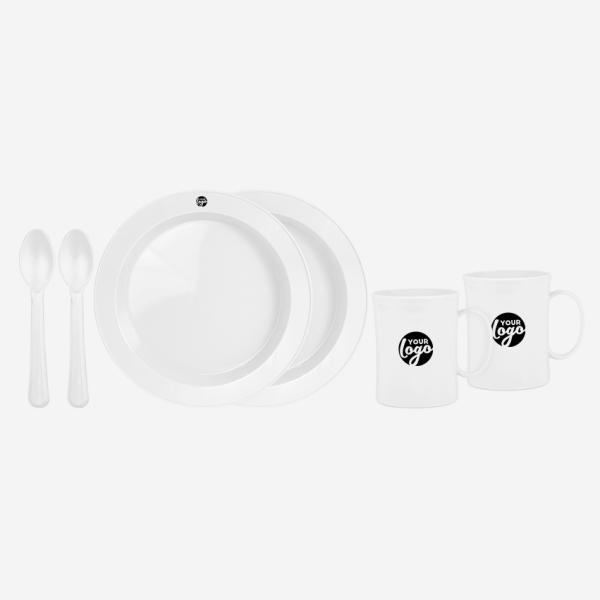 Deep Dish Plate with Mug and Spoon Picnic Set 3 REF 1615 BUDGET BEATER MUG PICNIC SET FOR 2 WHITE