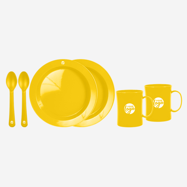 Deep Dish Plate with Mug and Spoon Picnic Set 14 REF 1615 BUDGET BEATER MUG PICNIC SET FOR 2 YELLOW