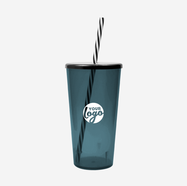 REF 1702 TUCAN TUMBLER WITH CAP CANDY STRAW 600ML CLEAR CHARCOAL
