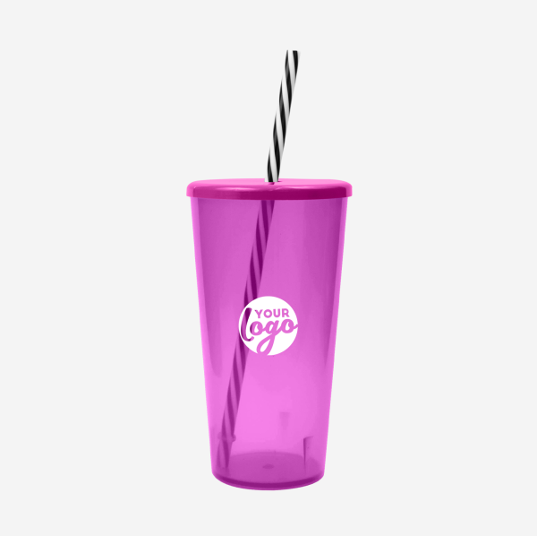 REF 1702 TUCAN TUMBLER WITH CAP CANDY STRAW 600ML CLEAR GRAPE