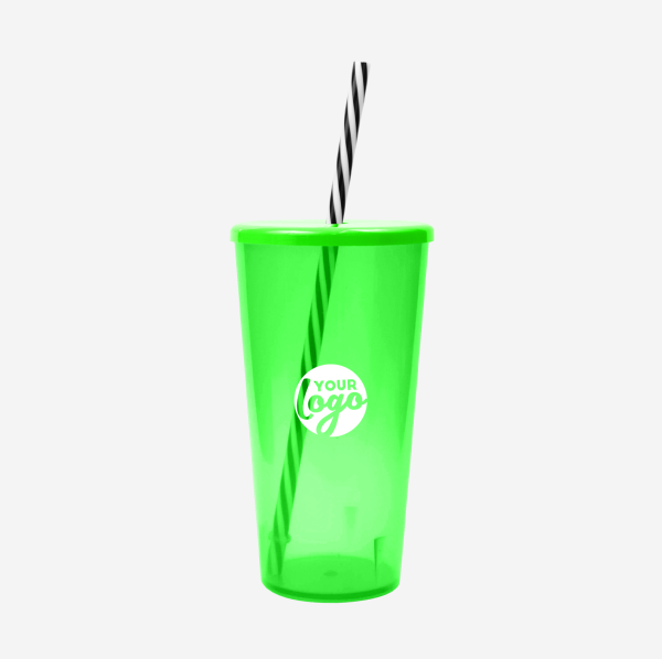 REF 1702 TUCAN TUMBLER WITH CAP CANDY STRAW 600ML CLEAR LIME NEON GREEN