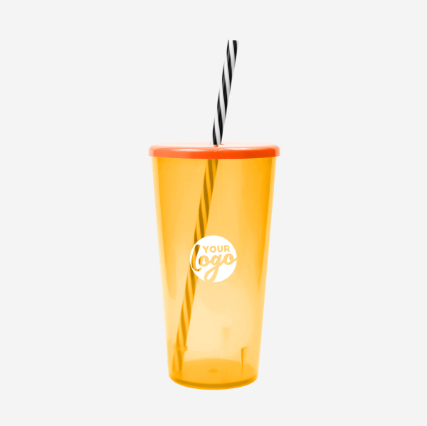 REF 1702 TUCAN TUMBLER WITH CAP CANDY STRAW 600ML CLEAR ORANGE