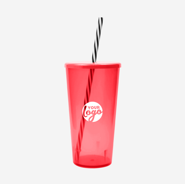 REF 1702 TUCAN TUMBLER WITH CAP CANDY STRAW 600ML CLEAR RED