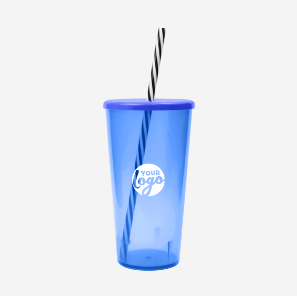 REF 1702 TUCAN TUMBLER WITH CAP CANDY STRAW 600ML CLEAR ROYAL BLUE