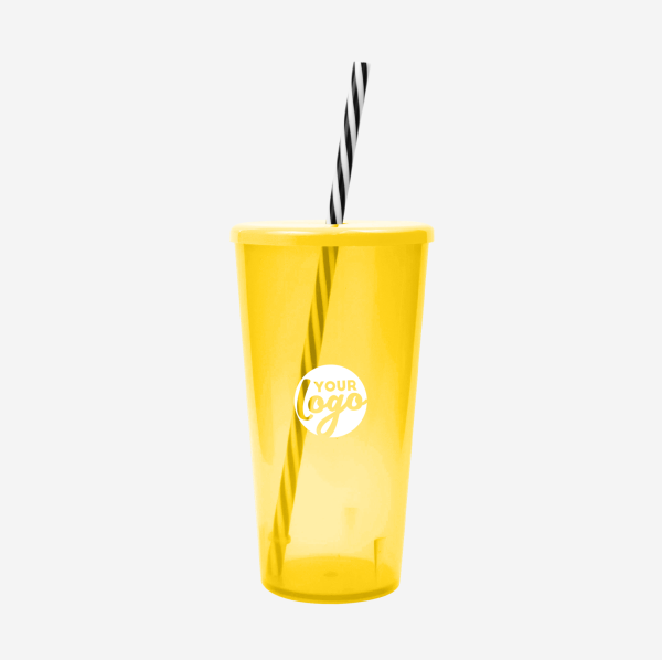 REF 1702 TUCAN TUMBLER WITH CAP CANDY STRAW 600ML CLEAR YELLOW