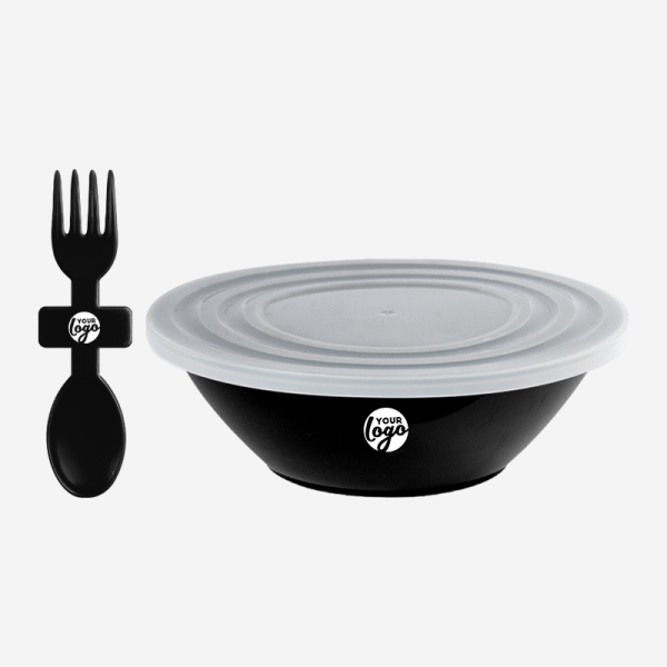 Ref. 1057 Deluxe Bowl with Slip Lid Fork Spoon Black